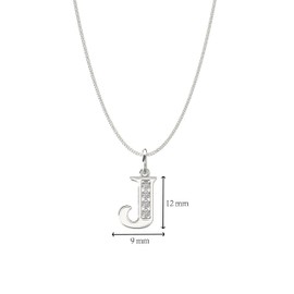 Aeon Jewellery Alphabet Initial Necklace - J | 925 Sterling Silver & Cubic Zirconia | Adjustable 16-18 Inch Silver Curb Necklace | Polishing Cloth