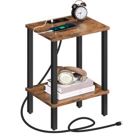 MAHANCRIS Side Table, End Table with Charging Station, Nightstand with USB Ports and Outlet, Wooden Bedside Table for Small Space, Living Room, Bedroom, Easy Assembly, Rustic Brown ETHR79E01