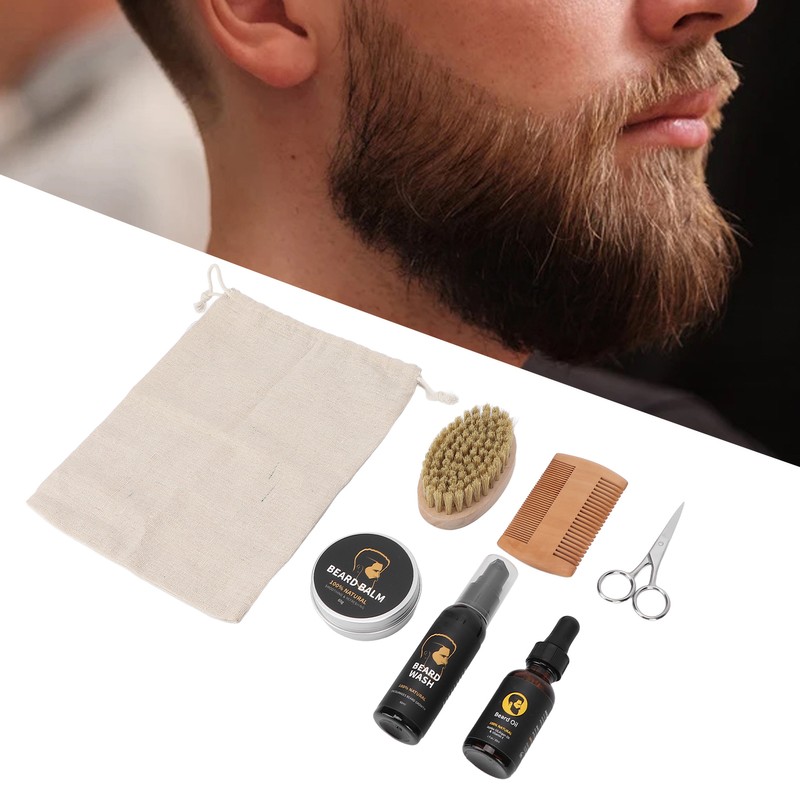 7pcs Male Beard Care Grooming Kit Professional Beard Brush Comb