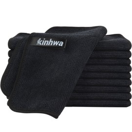KinHwa Microfibre Cloths, Black Cleaning Cloths, Kitchen Cleaning Cloths, Washing Cloths, Washable Microfibre Cleaning Cloth, Environmentally Friendly and Lint-Free Tea Towels, Multi-Purpose 20 cm x