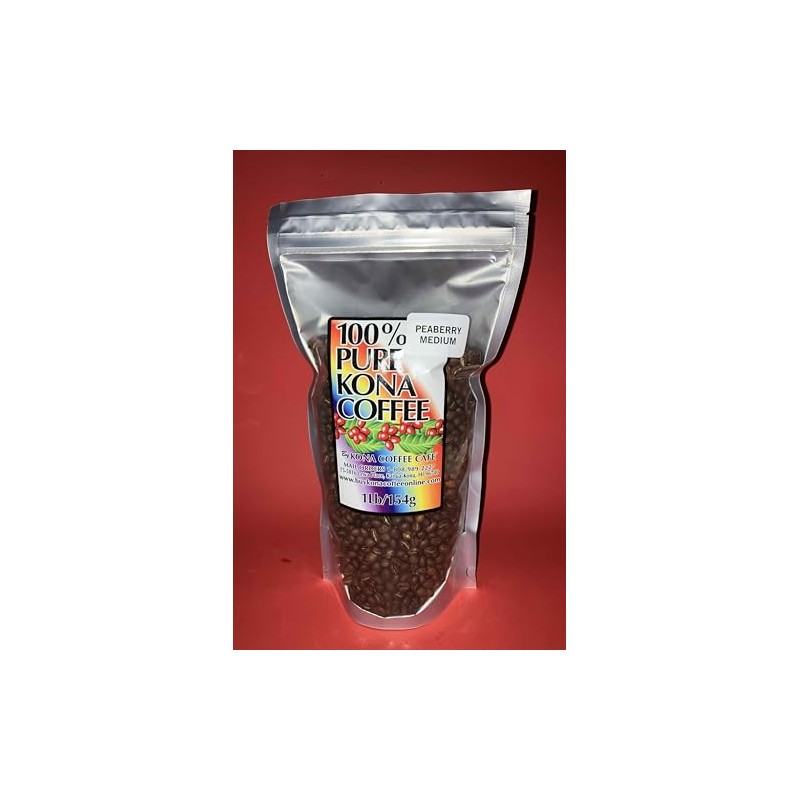 100% Kona Coffee Peaberry Medium Roast Whole Bean Coffee (low-acid)