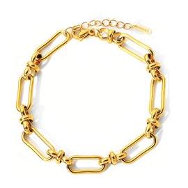 Lubrifico 14k Chunky Gold Plated Rope Link Bracelets for Women And Men, Charm Stainless Steel Bracelets Non Tarnish,Cuba Chain Bangle(Style B)