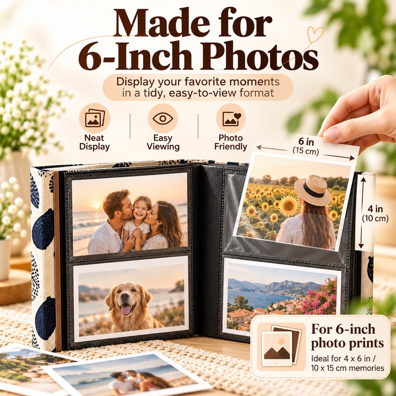 6-Inch Photo Album for Family Memories – 200-Pocket Fabric Cover