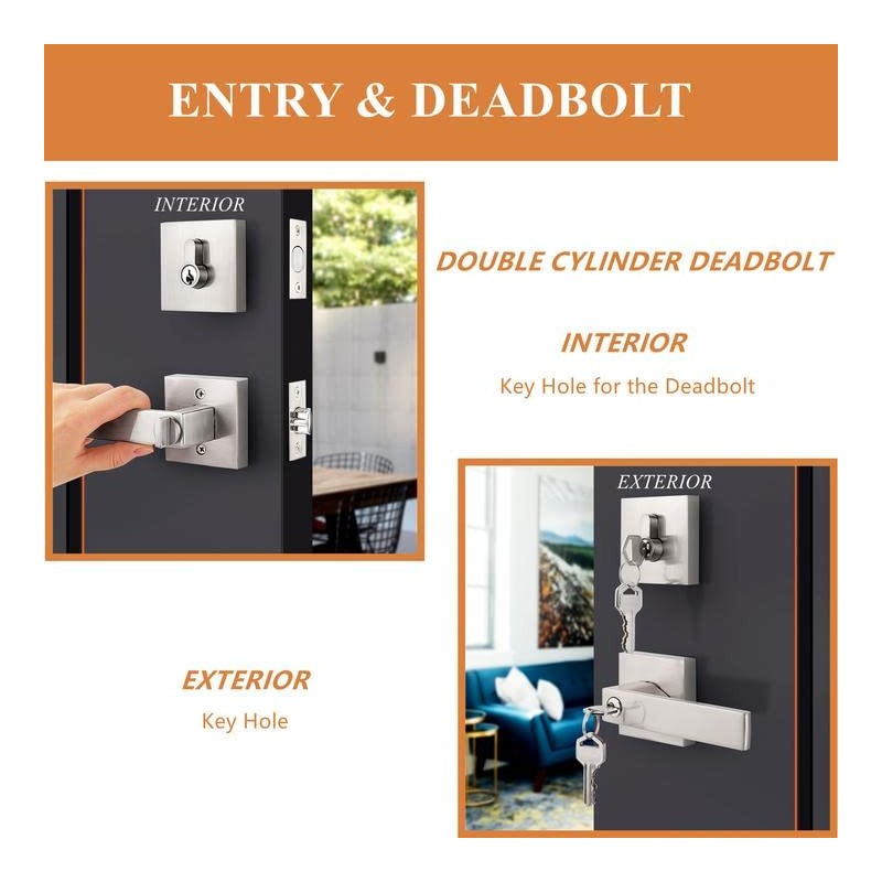 Probrico Square Entrance Lever with Double Cylinder Deadbolt Set Keyed