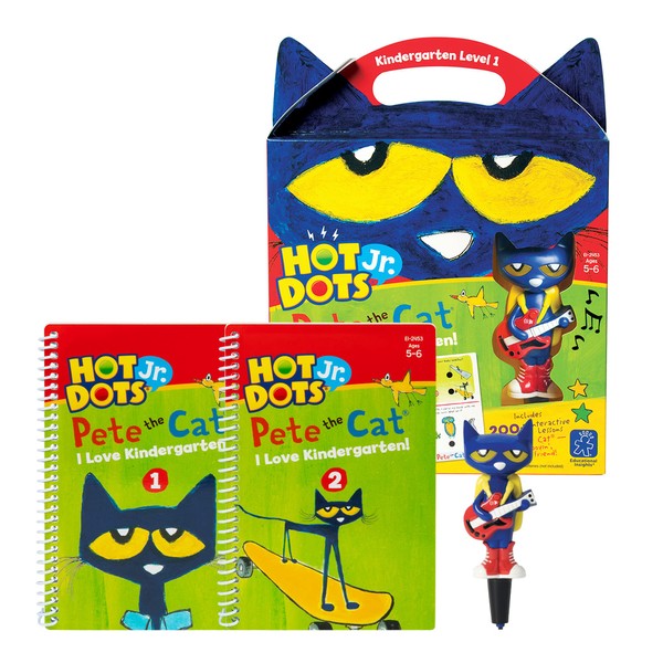 Educational Insights Hot Dots Jr. Pete The Cat - I Love Kindergarten Set with Interactive Pen Included, 200+ Multi-Subject Activities, Homeschool & Kindergarten Readiness Learning Workbooks, Ages 5+