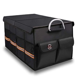 Trunk Organizer, LI LIBZAKI Cargo Organizer, Premium Multi Compartments Collapsible Portable Trunk Storage for auto, SUV, Truck, Minivan -Black