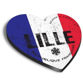 1x Heart MDF Magnet 6cm - Lille France Flag Circle - Fridge Locker Office Whiteboard Toolbox #59424