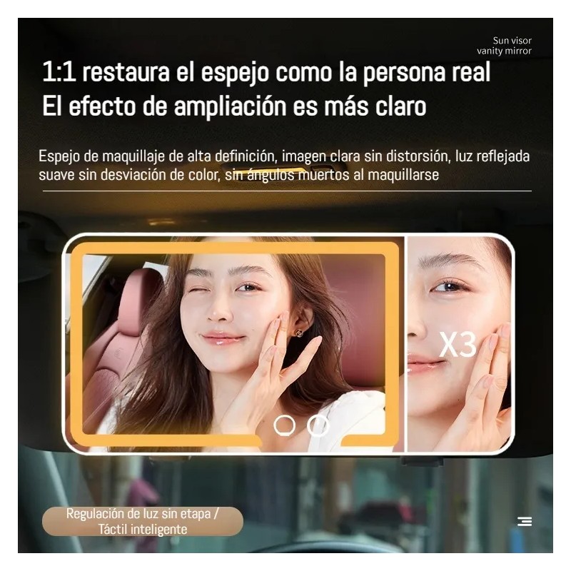 Espejo De Maquillaje,carro,con Luz Led,aumento De 3x,3 Modos