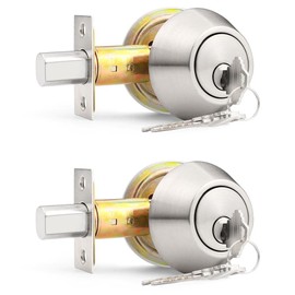 Probrico Keyed Alike Double Cylinder Deadbolt, 2 Side (Both) Keyed Round Modern Contemporary Deadbolt Door Lock for Interior and Exterior (Satin Nickel, 2 Pack)