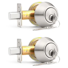 Probrico Keyed Alike Double Cylinder Deadbolt, 2 Side (Both) Keyed Round Modern Contemporary Deadbolt Door Lock for Interior and Exterior (Satin Nickel, 2 Pack)