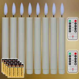 NONNO & ZGF 8 Pack Flameless 8.7'' Taper Wax Candles with 16 AA Batteries(Include) +2 Remotes. Warm White Flickering Light, Battery Powered Ivory Window LED Candle for Valentine Wedding Decoration