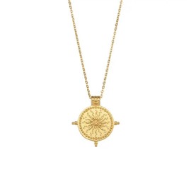 SAINT RAPHAËL 18k Gold Plated Round Sun Pendant Necklace, 316L Stainless Steel Hypoallergenic, Waterproof