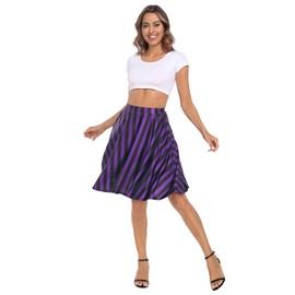 HDE Skirts for Women - Midi Skirt Skater Skirt Knee Length High Waist Fun Prints Black and Purple Vertical Stripes - XL