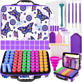 Purpledi 5D Diamond Painting Accessory Boxes 60 Compartments Diamond Painting Accessories Box Organiser Storage Case Tool Set with Pen Funnel Stickers, DIY Crafts with Quick Point Pen