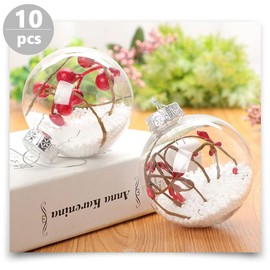 Healifty 10pcs Christmas Clear Baubles Ball 10cm Transparent Fillable Sphere Ornament Photo Props for Xmas Tree Wedding Birthday Party Decoration
