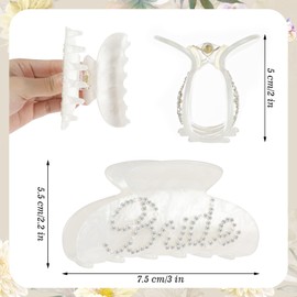 Wanmu Bridal Claw Clips for Women, White Acrylic Bride Hair Clip, French Rhinestone Banana Barrettes, Non-slip Strong Hold Hair Accessories for Women Girls, Long, Thin Hairs