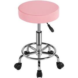 Yaheetech Salon & Spa Stool Adjustable Salon Chair 360° Swivel Stools with Wheels for Medical/ Tattoo/ Dental/ Facial/ Massage/ Spa/ Drafting - Color: Pink