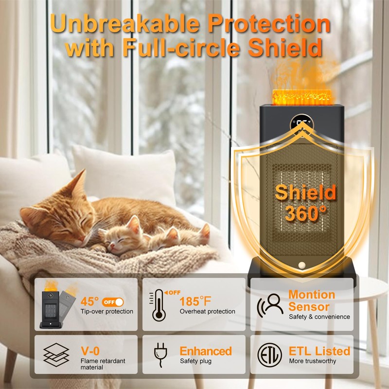 Space Heater, Space Heaters for Indoor Use with Humidifier/Sensor/ECO/3D Flame