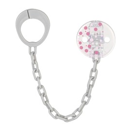 babynova Dummy Chain with Clip, Set of 2, Dummy Holder Compatible with Dummies with Ring, Pram Accessories, BPA-Free, Pink Dots