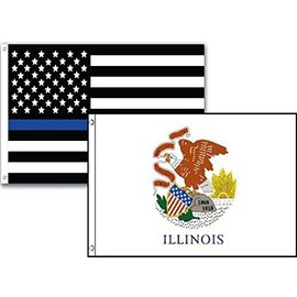 2X3 USA Police Blue Line Illinois State 2 Pack Super Polyester Nylon Flag 2X3 ft (60 X 90 CM) House Banner Grommets Double Stitched Fade Resistant Premium Quality