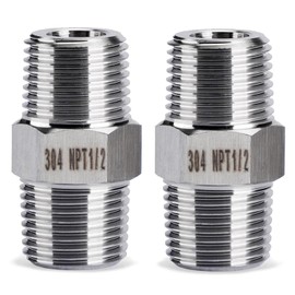 1/2" Male to 1/2" Male NPT Hex Nipple Pipe Fittings, 2 Pcs 304 Stainless Steel 1/2 inch NPT Male Threaded Pipe Adapter Fittings Equal Nipples Connectors