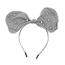 Motique Accessories Fancy Headbands For Girls Satin Organza Big Bow Headband With Pearls And Trim - Gray