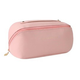 TTPSRY Large Capacity Cosmetic Bag Portable Travel Make Up Bag Waterproof PU Leather Makeup Bag or Toiletry Bag Wash Bag Women, pink