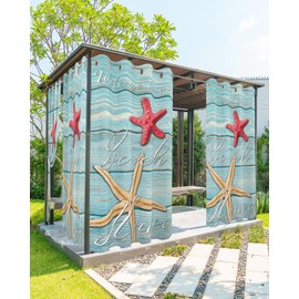 Tersuger Indoor Outdoor Curtains for Patio Welcome to Our Beach House Wooden Outside Curtains Waterproof Grommet Privacy Drapes Light Filter Curtain for Porch Pergola Gazebo 52" Wx95 L 1 Panel