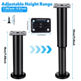 JOUTYFOR 4 Pcs Adjustable Bed Support Legs for Bed Frame/Bed Center Slat, Metal Adjustable Furniture Legs 7.08-13 inch for Bed/Sofa/Cabinet/Couch/Dresser/Table,Thickened Heavy Bed Replacement Legs