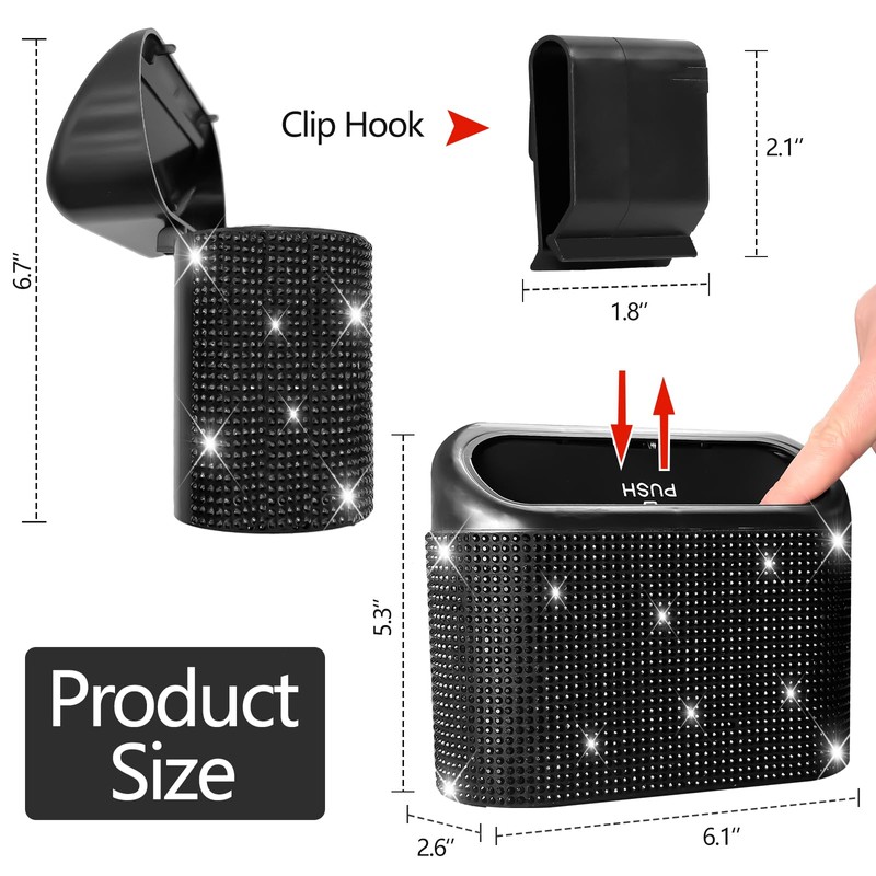 NBTEPEM Bling Car Trash Can with Lid - 2 Pack,