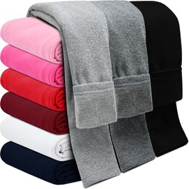 Kiiavoro Girls Fleece Lined Leggings Cotton Kids Winter Warm Leggings Thick Thermal Tights Pants 3 Pack, Black, Dark Gray, Light Gray 7-8Y