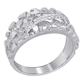 Men's Nugget Ring - Plain Solid 925 Sterling Silver Ring - Iced Cz Claw Mark - Sizes 6-13 (6)