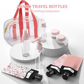 ANNGO Travel Containers for Toiletries,Travel Bottles Set for Toiletries,TSA Approved Leakproof Travel Size Containers Jars,Suitable for Cosmetics Shampoo Conditioner Lotion （with Bag, pink
