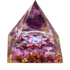 EternalOrgone Handmade Amethyst Orgonite Pyramid 60mm with Amethyst Natural Crystal Stone Orgone Energy Pyramide