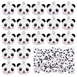 DICOSMETIC 40Pcs Resin Panda Charms Cartoon Panda Charms 3D Cute Animal Charm 19x18x8mm Black White Animal Charm with Platinum Tone Iron Loops for Jewelry Making, Hole: 2mm