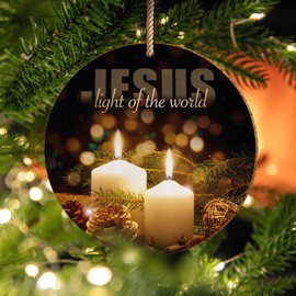 Christian Christmas Decorations, Light - can be used as a large hanging ceramic Christmas decoration or as a coaster. Christian gifts, by Just Cards Direct