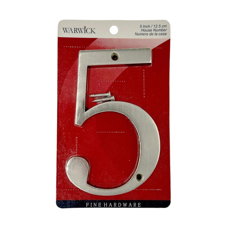 Large 5" Satin Nickel Metal Flush House Address Numbers, Bold