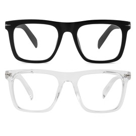 JOVAKIT Square Frame Glasses for Women Men Non-prescription Clear Lens Eyeglasses Anti-Blue Light Lens Eyewear (Black+Transparent)