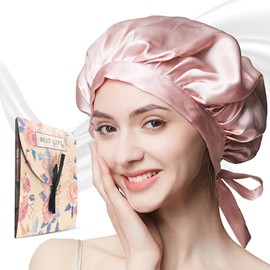 Waymaytecy Rosa Seidenmütze Atmungsaktive, rutschfest Maulbeerseide Schlafmütze, Seide Schlafmütze mit Elastischem Band, Seidenhaube zum Haarpflege,Schlafen Verstellbar,Schutz der Haare