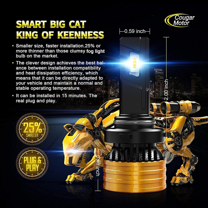 Cougar Motor 9006 Bulb, 9006 Fog Bulbs White Light, 360-Degree