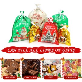 EDWENE Christmas Drawstring Gift Bags, 32 Pieces Christmas Gift Packaging Bags, Large Christmas Gift Bags with Drawstring for Christmas Gifts Party Favors