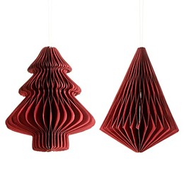 Sass & Belle Deep Red Tree & Diamond Paper Honeycomb Hanging Decoration - Set Of 2