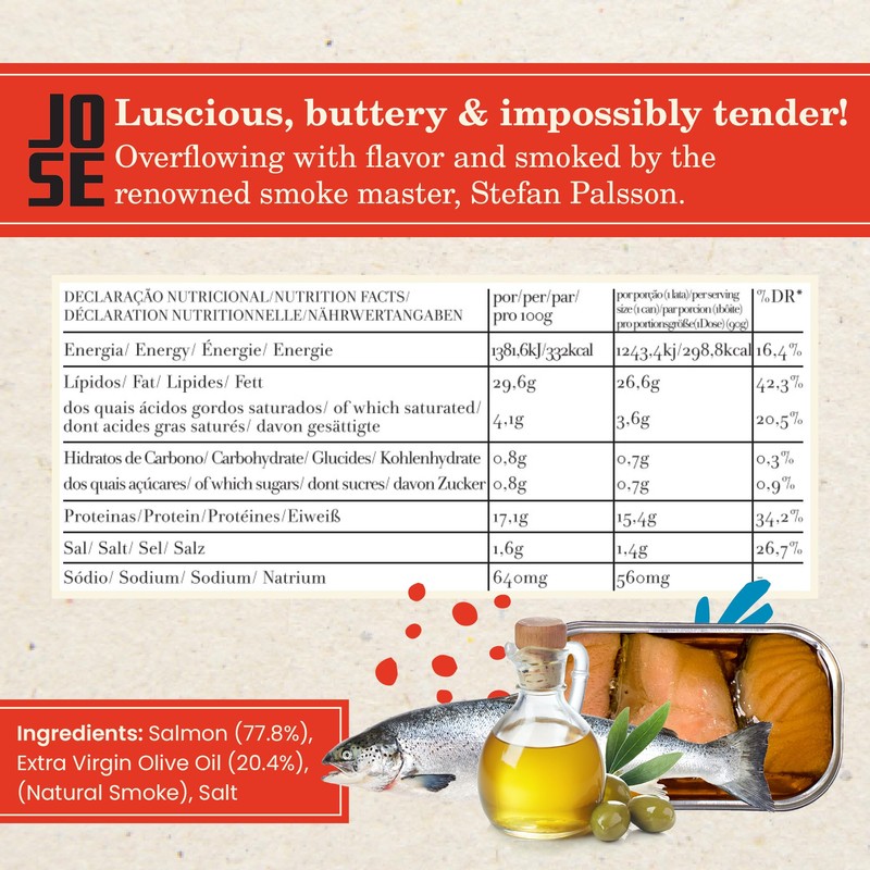 Jose Gourmet Smoked Salmon in Extra Virgin Olive Oil, 90g