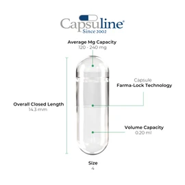 Capsuline Size 4 - Clear Empty Gelatin Capsules - 1000 Count - Empty Gel Pill Capsules - DIY Pure Bovine Pill Capsule filling - Empty Caps - Kosher, Gluten Free and Halal Certified - Non-GMO Certified (Clear) - 1000