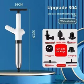 High-Pressure Air Toilet Plunger -Clog Remover Stainless Steel Drain Blaster with Real-Time Barometer for Toilets, Sinks, Bathrooms, Kitchens, and Floor Drains (White)