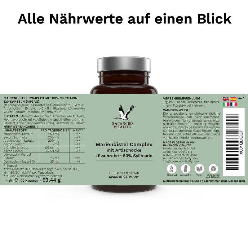Milk Thistle Capsules – Artichoke, Dandelion Complex & 80% Silymarin