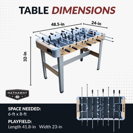 Hathaway Amherst Foosball Table Adult Size - 48-in Foosball Table for Adults & Kids with 2 Foosball Balls & ABS Molded Players - Complete Soccer Table Game Set for Family Game Rooms & More - Light Oak