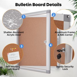 YOKUGO Outdoor Bulletin Board Weatherproof 20"x16", Enclosed Bulletin Board with Locking Door, Aluminium Frame Tamper-Proof Lockable Corkboard for School, Office, Hospital, Store