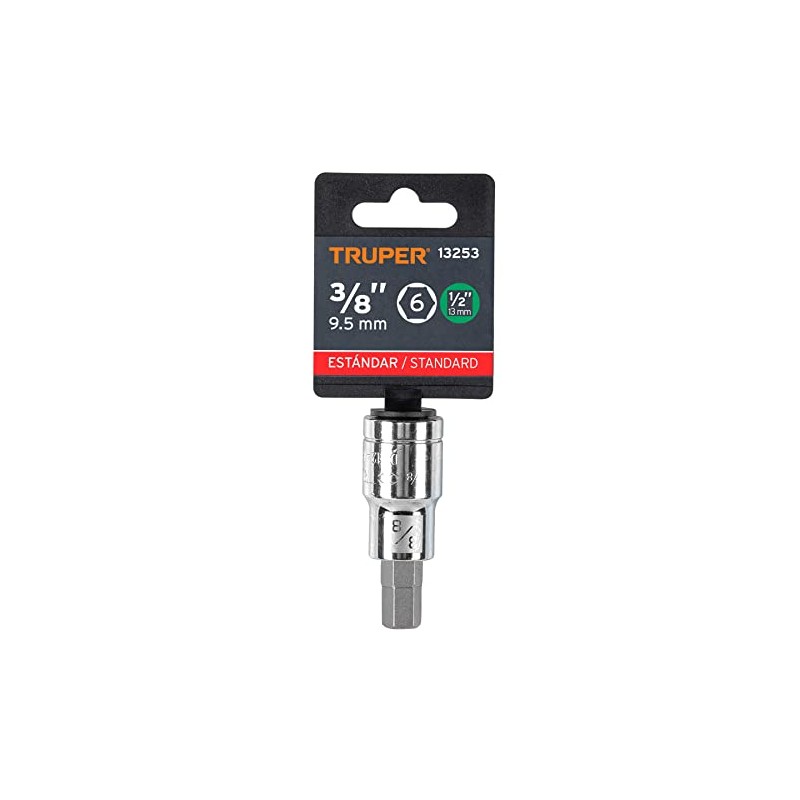 Truper D-1241-3/8, Dados de punta hexagonal, cuadro 1/2" de 3/8"