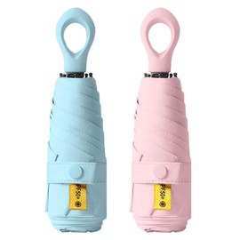 2-Pack Travel Mini Compact Umbrella Parasol UV Sun Protection 50+ Small Umbrellas/Portable Totes Umbrella/Lightweight Pocket Purse Umbrella for Men Women Kids Rain & Sunproof Fits in Purse/Backpack